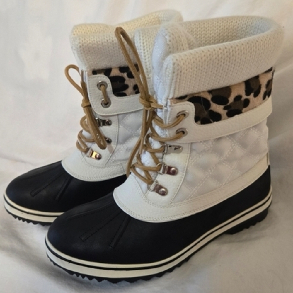 Women's Winter Boots GlobalWin - Black, White, and Leopard Size 9.5 New - Picture 2 of 7